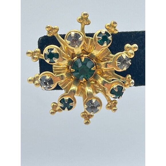 Vintage Gold Tone Cluster Starburst Statement Earrings Green Stones Twist Backs‎ - Picture 3 of 7